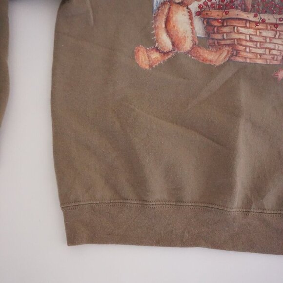 Vintage Jerzees Brown Teddy Bear Basket Vase Cotton Blend Crewneck Sweater S - Picture 7 of 12